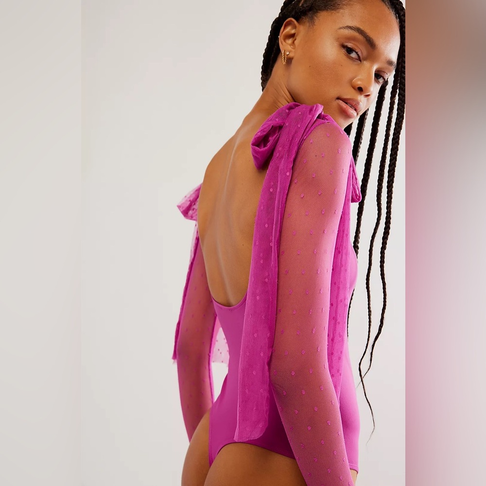 Free People Intimately Free Tongue Tied Bodysuit in Fuchsia Festival Size Small